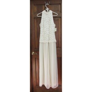 NWT 12 Vintage Casual Corner Sheer Chiffon Jumpsuit Pale Yellow LACE Sleeveless